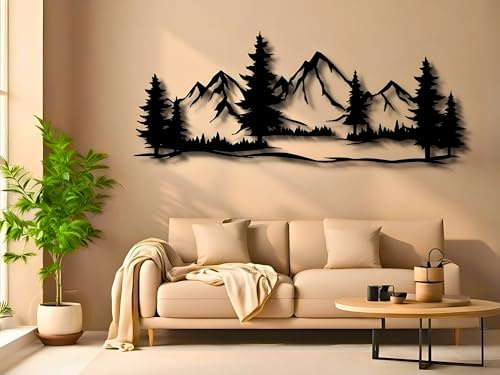VAILLA Wandtattoo Berge Wanddeko aus Holz 3D – Wandbild Wohnzimmer Büro | MDF Sperrholz, Lasergeschnitten, Berglandschaft Alpen, 5 Größen, Schwarz Silber Gold, personalisierbar, Eingang Esszimmer