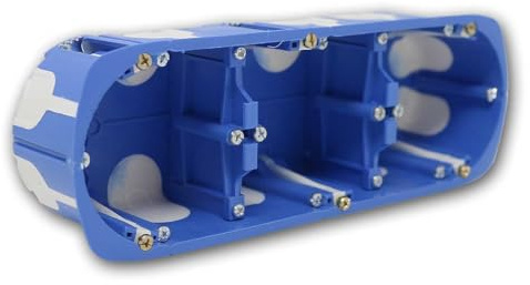 Winddichte Dreifach-Hohlwanddose 200mm Blau – Ø 67mm, Tiefe 50mm – mit Gummimembran & 10 Durchstoßmembranen M16–M25 – Unterputz Schalterdose für Gipskarton & Holz – inkl. Schrauben