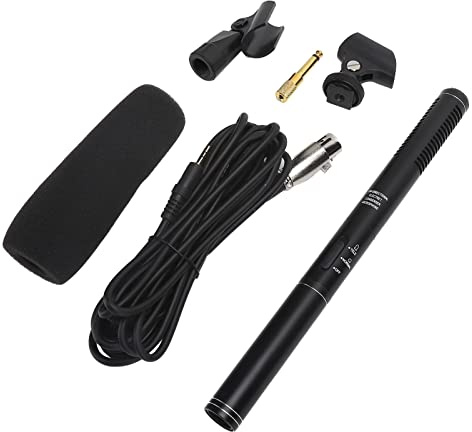 Sxhlseller Microphone d'interview, Micro à Condensateur XLR Portable pour l'enregistrement, la Scène, la Parole et Les Interviews, Micro de Journaliste Directionnel pour Appareil Photo, (Noir 28cm)