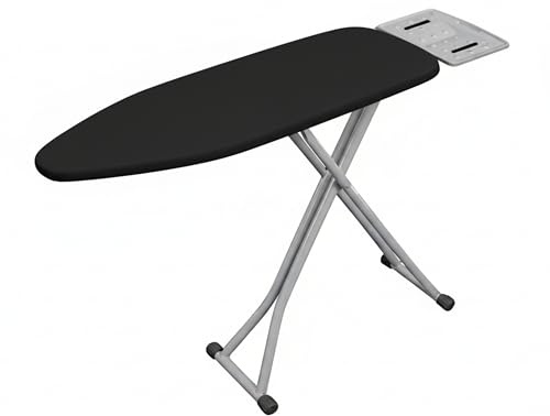 DWELLTON Folding Ironing Board, 122 x 38cm Ironing Surface, Adjustable Height Up To (74-91cm), Includes Silicone Iron Rest, Durable with Safety Lock & Anti-Skid Feet, Foldable Ironing Boards (Black)