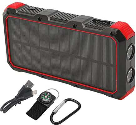 Batterie Externe Solaire 36800mAh, Charge Rapide 5V 3A, 3 Ports USB Portable avec Lampe LED - Grande Capacité, Multiples Protections, Parfaite pour Camping Extérieur (Rouge)