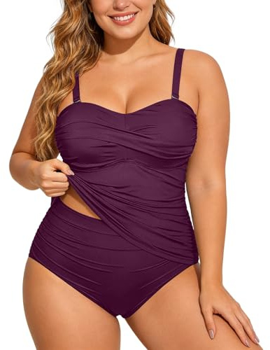 Générique Tankini Femme Maillot de Bain 2 Pièces Bikini Bandeau avec Bretelles et Triangle Bas de Swimwear Push Up Contrôle du Ventre Tankini Amincissant