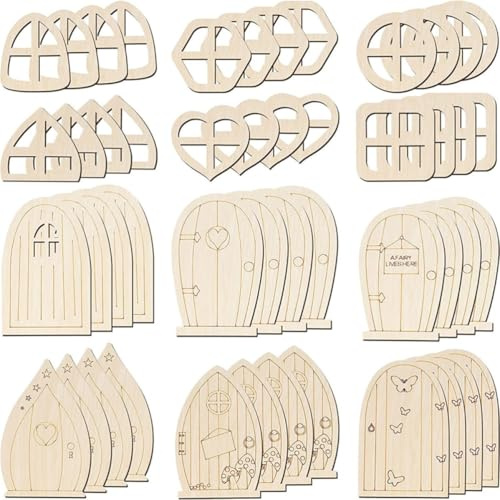 ULTECHNOVO 48 Puertas de Casa de Hadas de Madera sin Pintar para Proyectos DIY Seguras, Decorativas para Habitación Infantil y Manualidades Creativas