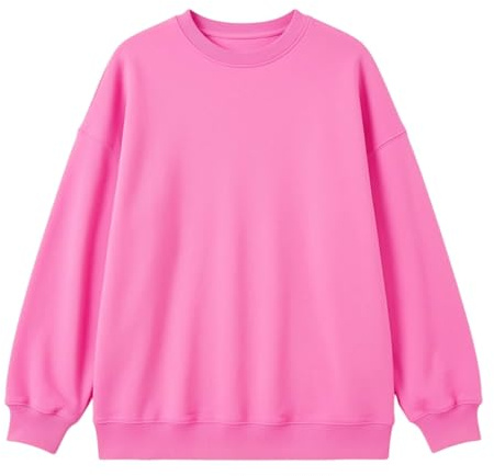 Enfärgad tröja med långa ärmar rund hals avslappnad design för vardagen mjuk stickad topp för kvinnor utan, ROSA, L
