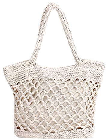 LA HUATE Cotton Threads Weave Handbag Casual Summer Beach Tote Handmade Straw Shoulder Bag