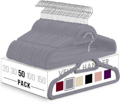 Utopia Home - Antirutsch-Kleiderbügel aus Samt - rutschfeste und strapazierfähige Kleiderbügel aus Samt mit Krawattenhalter - Stark genug, Jacken und Pullover zu halten (Grau, 50er-Pack)