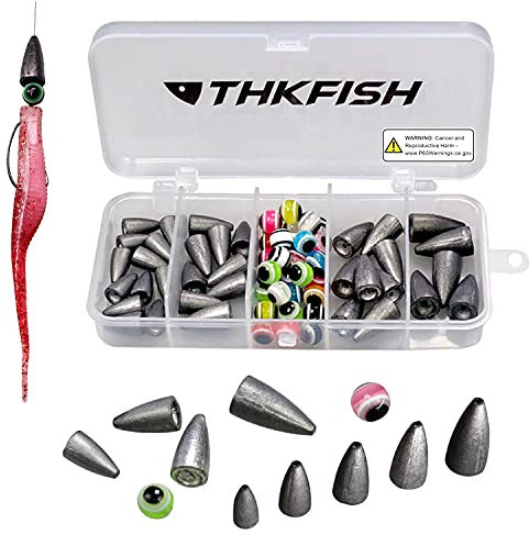 THKFISH Angelsets Zubehör Set, Texas und Carolina Rig, Gewichte Sinker, Offset Haken, Perlen, Ringe, Bobber Stopper, Wirbel, 64 Stücke