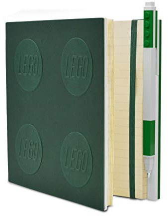 IQ LEGO Stationary Locking Notebook - Schreibwaren Notizbuch mit Gelstift - Notizbuch mit 352 quadratischen Papierseiten und Gelschreiber - Grün | Quadratisch, 15,2 x 15,2 cm, liniert