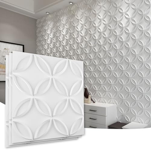 Art3d PVC 3D Wall Panel Interlocked Circles in Matt White Cover 32 Sq.ft, for Interior Ceiling and Wall Decor for Residential or Commerical