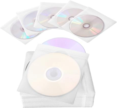 PUDSIRN 600PCS CD DVD-Hüllen, Premium CD Doppelseitige Kunststoffhülle für CD- und DVD-Aufbewahrungsmappen (weiß)