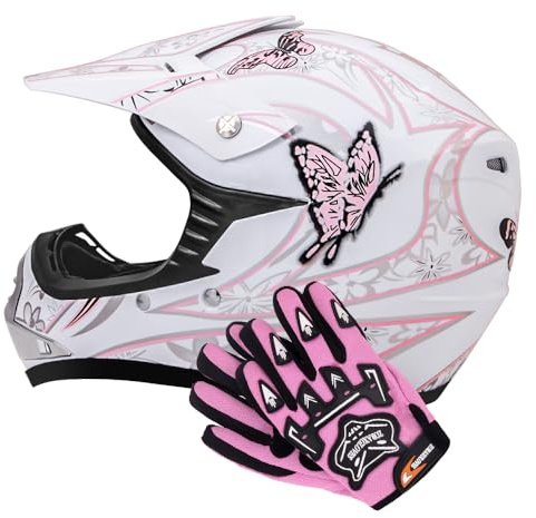 Zorax ZOR-X18 Butterfly M (51-52cm) Children Kids MX Motocross Motorcycle Motorbike Helmet ECE 2206 & Gloves M(6cm)