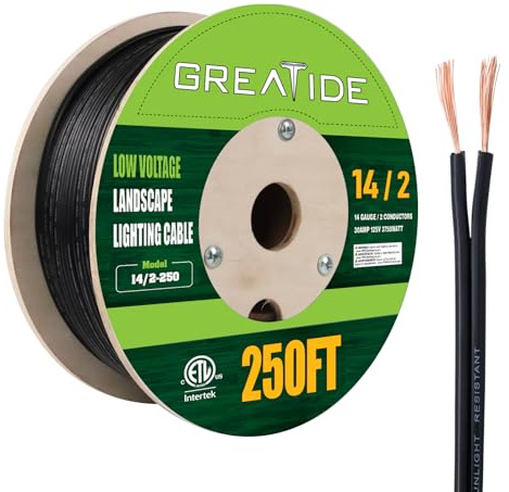 GREATIDE 14/2 Low Voltage Landscape Lighting Wire, Outdoor Direct Burial Cable, 14 Gauge 2 Conductor, 250 Feet