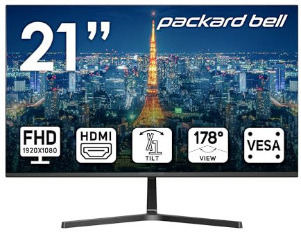 Packard Bell 21.5 Inch FHD 1920 x 1080 Monitor, 75Hz, 5ms, Ultrawide, VESA Mount, Tilt Adjustment, VGA & HDMI, Gaming & Office Monitor