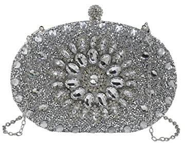 CORIOS Bolsa de Noche Pequeña para Mujer Bolso de Fiesta Diamantes de Imitación Clutch Bolso de Hombro Bolso de Boda Elegante Bolsos Bandolera para Fiesta de Graduación Banquete Boda Plata