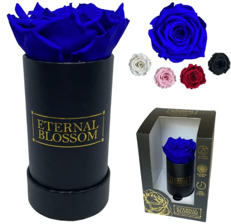 Eternal Blossom Preserved Real Infinity Rose | Eternal Rose That Lasts Over A Year | Black Box | With Gift Box (Royal Blue)