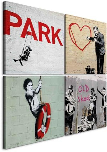 murando - Akustikbild Set Banksy je Akustikschaum, Schlafzimmer, Wohnzimmer | Verbessert Raumakustik, reduziert Hall, ideal fürs Büro oder Wohnzimmer, hochwertige Verarbeitung, schnelle Montage, stilvoll