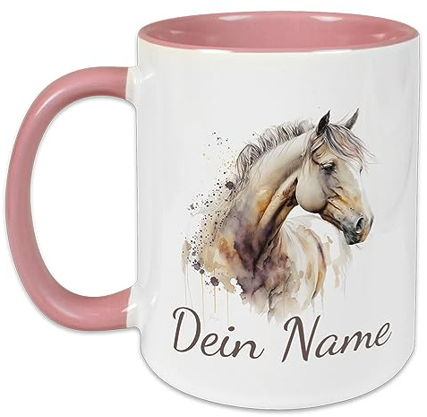 GRAZDesign Tasse Pferd mit Namen personalisiert | Pferdemotiv als Geschenk für Mädchen und Frauen, personalisierte Tasse Kinder Namenstasse Keramik 330ml