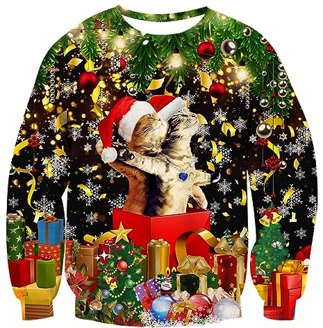 AIDEAONE Pull de Noël Homme Femme Pull de Noël Laid Drôle Chat