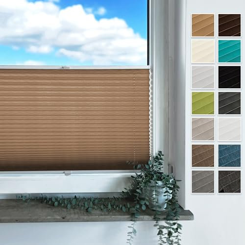 Rollmayer Plissee mit Bohren, Plisseerollo Faltrollo Sichtschutz und Sonnenschutz für Fenster und Tür Premiumqualität Falte für Zuhause, 3 Kollektionen(Binco Beige,B25cm x H200cm)