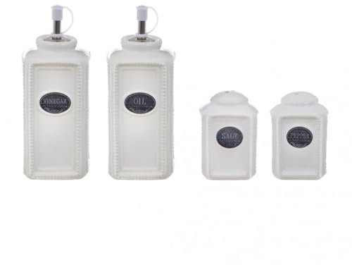 Blanc Mariclò Set 4 pezzi olio aceto sale e pepe in ceramica bianca Tutto al suo posto shabby chic 7x7xh14 cm