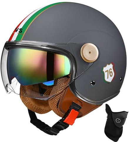 BDBRHFG Casque Ouvert Motard Approuvé Dot/ECE, Casque De Moto Vespa Jet, Noir, Taille M/L