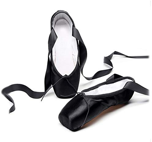 Xsclpomddy Ballett Spitzenschuhe Professionelle Ballettschläppchen Tanzschuhe mit Aufgenähten Bändern für Damen Mädchen