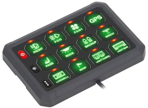 Pannello Interruttori, Pulsante RGB 80A Pannello di Controllo Interruttori DC12‑24V 5 Pollici con Interruttore Automatico 100A per Auto