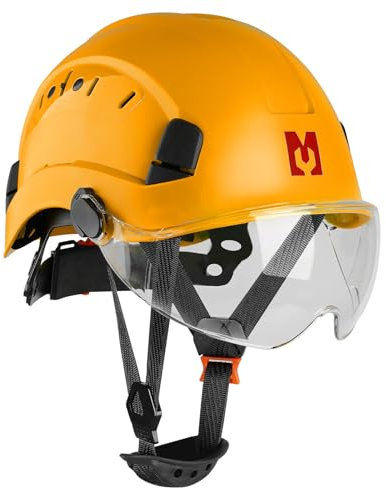 Mustbau Casco di Sicurezza EN397, Cappello Rigido con Banda Assorbente e Visiera, Casco Regolabile da 53 a 63cm, Materiale ABS Resistente Per Uomini Donne - Giallo