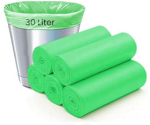 Green Caddy Bin Bags 30 Liter -50 Pcs Large Bin Liners Garbage Food Waste Bags Biodegradable Compostable Household Caddy Liners Ideal for Everyday Use, Office, Gardening, Home, Restaurant
