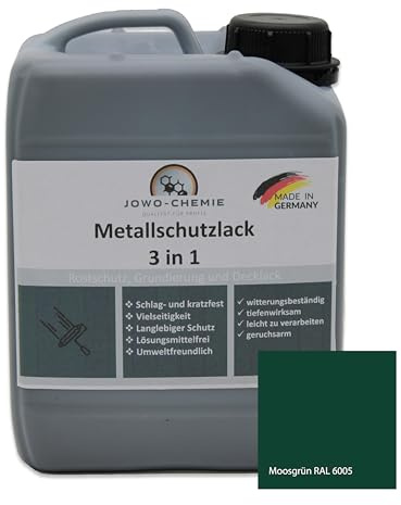 Vernice protettiva per metallo (2,5 kg), 3 in 1, protezione duratura e alta resistenza, soluzione completa per la protezione e la finitura di superfici metalliche (verde muschio RAL 6005)