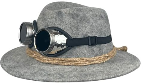 Mauerer Trachtenhut für Herren mit Gletscherbrille Filzhut für Herren in Anthrazit und beiger Kordel - abnehmbare Gletscherbrille - Tiroler Hut (DE/NL/SE/PL, Numerisch, 57, Grau)