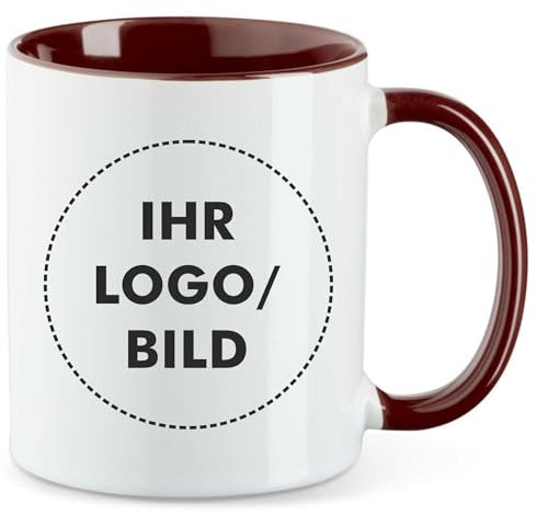Kiwistar - 1 tasse en céramique – Marron – Tasse – Avec logo imprimé – 330 ml avec logo de l'entreprise – Motif – Imprimé – Tasse photo – Personnalisable – Tasse publicitaire – Tasse à café avec logo