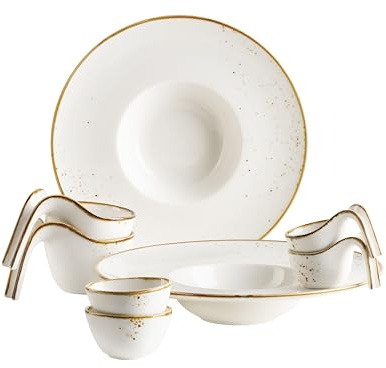 MÄSER, Serie Pintar, 8-teiliges Gourmetset, Snacking Set im Vintage-Stil, Porzellan, braun