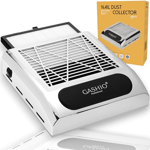 GASHIO® Staubabsaugung für nägel - Absaugung nägel - Effizient Nagelstaubsauger - Professional Nagelsauger - Absauger für gelnägel - Nail Dust Collector - Staubsammler mit HEPA Filter 80W Silber
