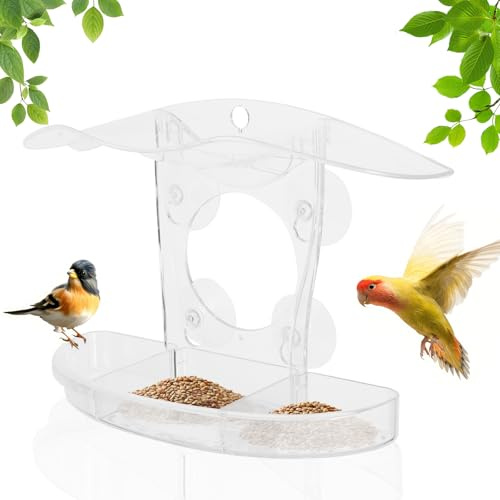 ALLOMN Vogelfutterstation mit transparentem Fenster, großer Wandzaun, Baum, montiert, freistehend, Garten, Wildfutterstation, Vogelfenster-Futterstation mit Saugnapf für Wildvögel, kleine Vögel