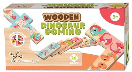 Science4you Dinosauro Domino in Legno per Bambini 2 3 4+ Anni - Domino per Bambini, Dinosauro Giocattolo da 28 Pezzi, Giocattolo Educativo, Regalo Preferito per Ragazzi e Ragazze dai 2 3 4 5+ Anni