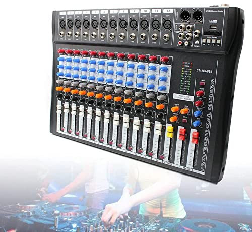 OLSKFUH Interface Audio avec Mixeur DJ Et Carte Son, Mixeur Audio, Studio De Production De Podcast Portable avec Microphone 3,5 Mm, Mixeur 12 Canaux pour Live, Pc, Enre,