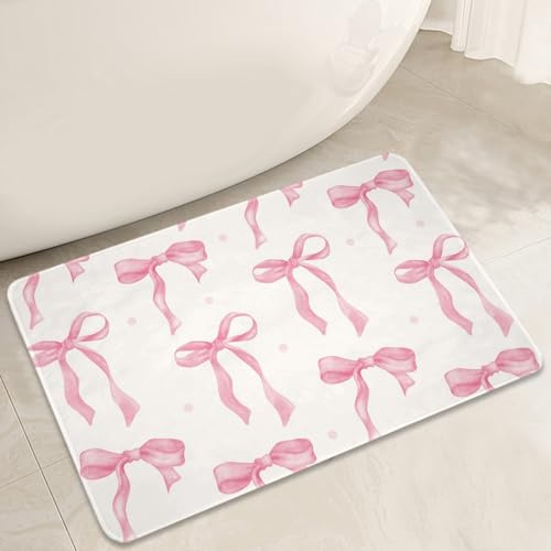 Leseogye Rosa Badematte, weich und wasserabsorbierend, rosa Schleife, Badezimmermatte, niedlicher Schleifenteppich, rutschfeste Badematte für Badezimmer, Schlafzimmer, Wohnzimmer, Küche, Tür (40 x 60