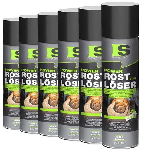 Spraytive 6 x 500 ml Power Remover MoS₂ Spray – Rimozione della ruggine altamente efficace con lubrificante solido – Strisciante, antiattrito, anticorrosione – Per auto, officina e industria – Made in