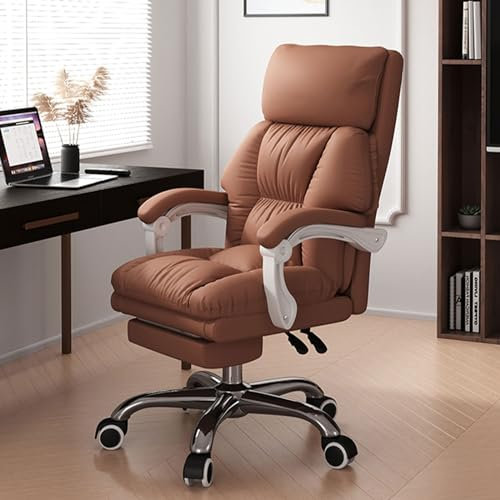 ZFGOJNBH Chefsessel, Home-Office-Computerstuhl, Arbeitszimmer-Relaxsessel, Videospielstuhl, Schreibtischstuhl mit hoher Rückenlehne und Rollen, höhenverstellbar (Farbe: Braun, Größe: mit Fußhocker)
