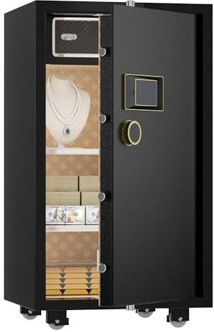 TIGERKING 7.2 Cu Ft Large Home Security Safe – Solid Steel Jewelry Cabinet, Touchscreen Keypad, Adjustable Shelves, Easy to Use, Anti-Theft Protection, Perfect for Families (Black, Classic Style)