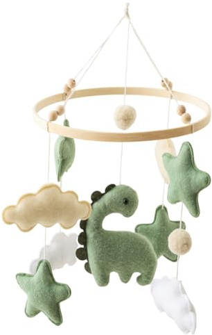 Calming Soother Baby Crib Mobile, Soft Green Dinosaur, Nursery Decor, Breathable Bedside Mobile, Safe Hanging Toy, för trämaterial, pojkar flickor, 15,75 x 9,06 tum, lätt vikt