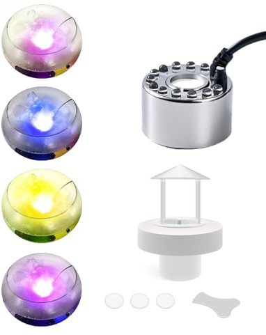 MouMouPurr Mist Maker Fogger Water Fountain, Color Changing Mini Mist Maker, Halloween Fog Machine Cauldron, 24V Pond Fog Atomizer with UK Plug,350ml/H Ultrasonic Mist Maker for Halloween/Theme Party