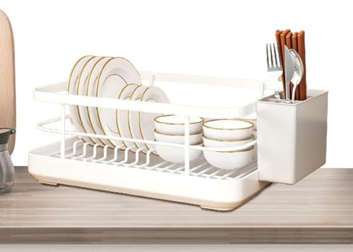 Générique Egoutoire Vaisselle, Égouttoir À Vaisselle Extensible avec Porte-Ustensiles, Séchoir À VaisselleRangement VaisselleAvec Vidange, Séchoir Vaissell Rangement, 34x26x16cm