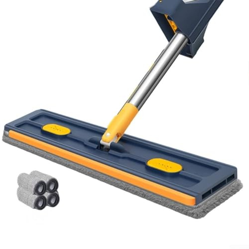 Trapeador giratorio de 360 grados, con mango ajustable para limpiar azulejos, suelos de madera dura y ventanas, diseñado para una limpieza profunda y eficiente (cajas con azul oscuro 4)