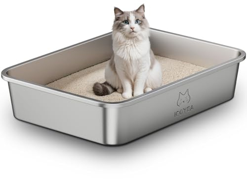 Bac Litiere pour Chat en INOX, Bac à Litière pour Grands Chats, Chatons et Lapins, Caisse Chat Litiere XXL, Litiere Toilette pour Maine Coon, Anti-Adhérent, Anti-Odeurs, Facile à Nettoyer