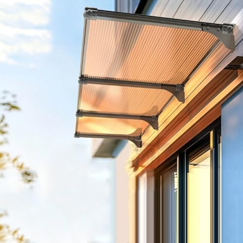 Front Door Canopy & Window Rain Shelter 40x440cm Aluminum Frame with Polycarbonate Cover Outdoor Soundproofing Roofing Canopy UV Sun Protection Porch Awning