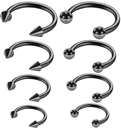 Telooco 8 st 16 g septumringar kirurgiskt stål hästsko näsring ring ögonbryn läpp navel piercing ring örhängen septum piercing smycken för kvinnor män 6/8/10/12 mm (svart)