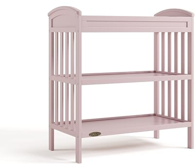 Graco Benton Changing Table with Bonus Water-Resistant Changing Pad (Blush) - GREENGUARD Gold Certified, Includes Diaper Change Pad with Safety Strap, 2 Open Storage Shelves for Organizing
