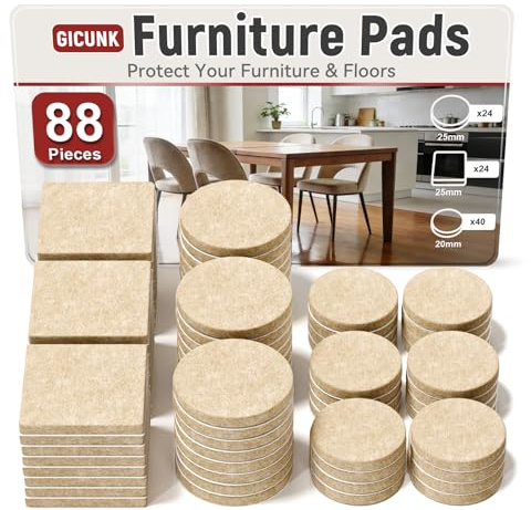 CICUNK 88 Pièces Patins pour Chaises Auto-Adhésifs en Feutre，Beige